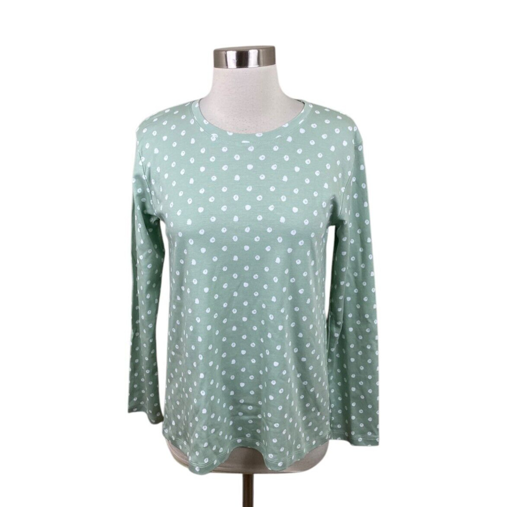 Lake Pajamas Pima Long Sleeve Top Light Green Polka Dot Size Small